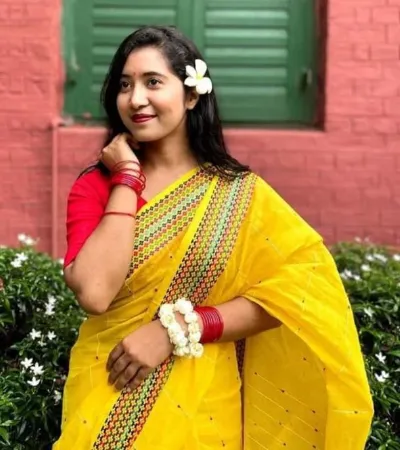 হাফ সিল্ক চুমকি ওয়ার্ক শাড়ি, 12 হাত, ব্লাউজ ছাড়া