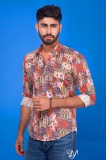 Men's Cotton Print Formal Shirt, Slim Fit, Sizes M to XL