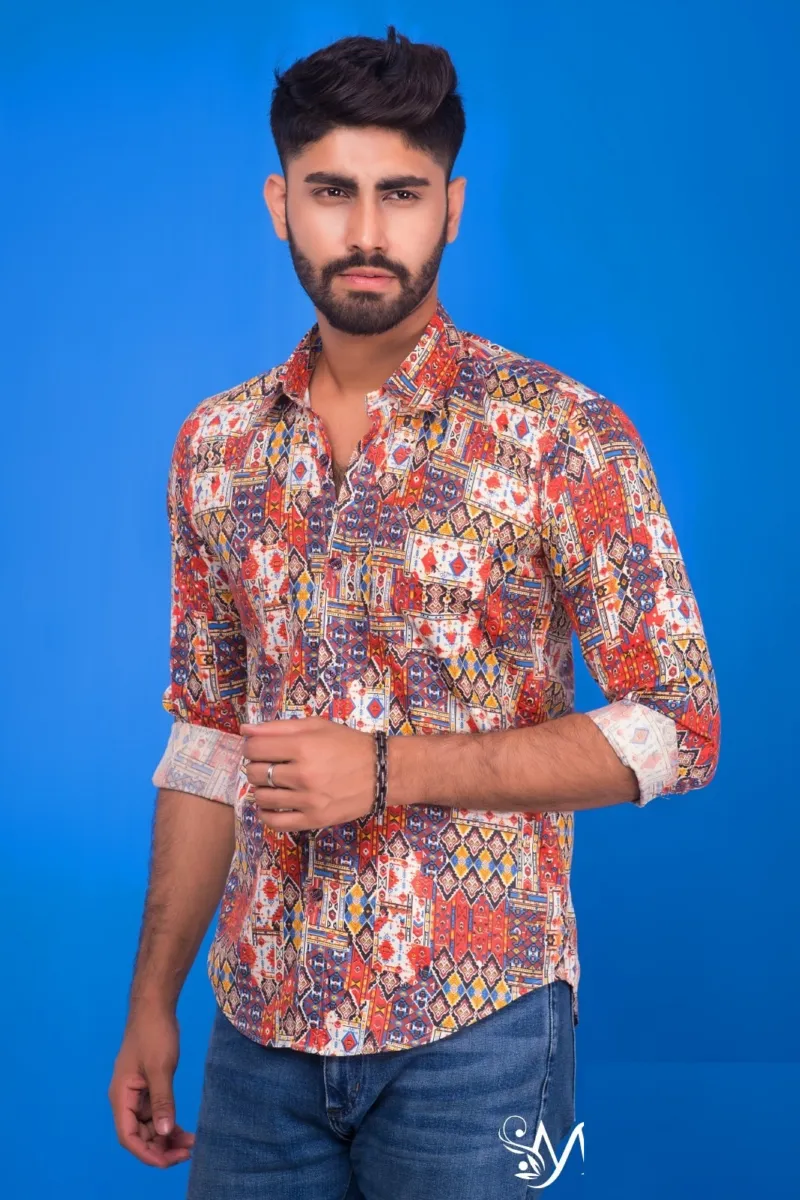 Men's Cotton Print Formal Shirt, Slim Fit, Sizes M to XL