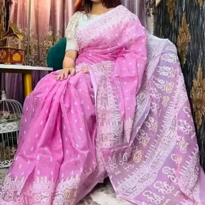 মহিলাদের হ্যান্ড প্রিন্ট স্টাইল হাফ সিল্ক শাড়ি, 12 হাত