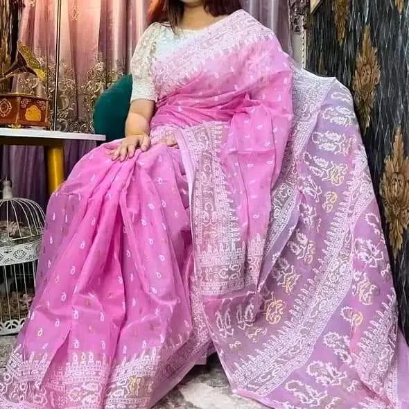 Hand Printed Half Silk Saree in 6 Colours, 12 Haath Long