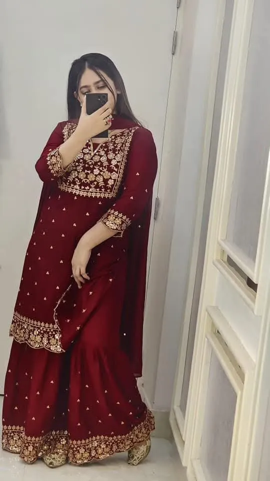 Women's AC Cotton Gharara Three Piece with Sequin Embroidery