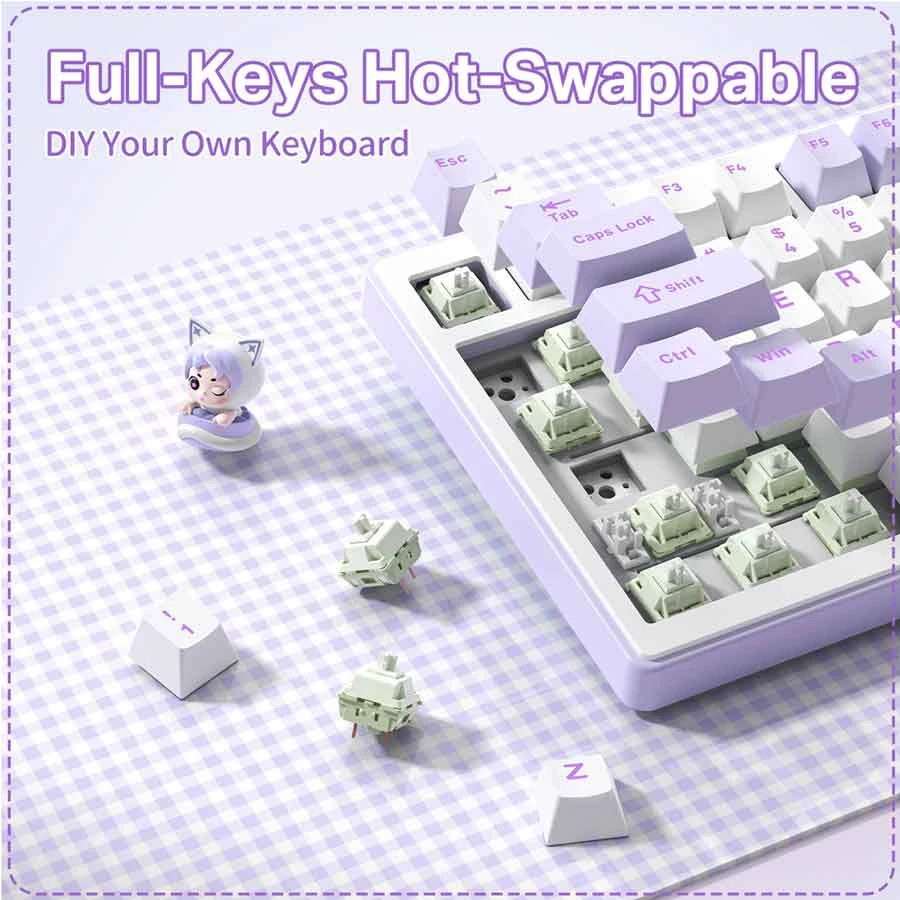 Onikuma MT707 Tri Mode Hot Swap Mint Switch Gasket Keyboard Purple