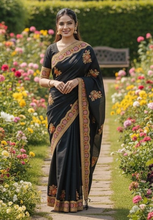 Semi Muslin Saree with Sequin Embroidery and Running Blouse