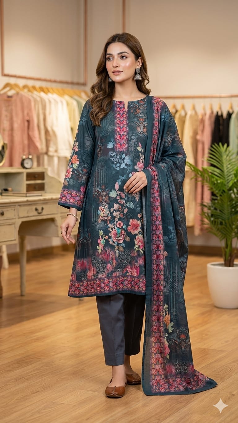 Zam Zam Design Digital Print Unstitched Cotton Three Piece
