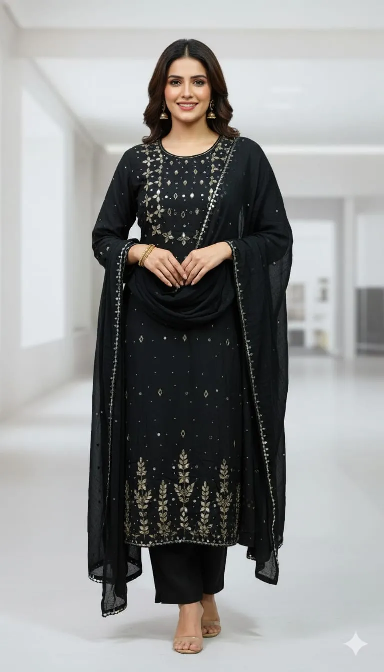 AC Cotton Karchupi Three Piece with Butter Silk Pant, Free Size
