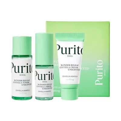 Purito Wonder Releaf Centella মিনি কিট আনসেন্টেড (টোনার, সিরাম, ক্রিম)