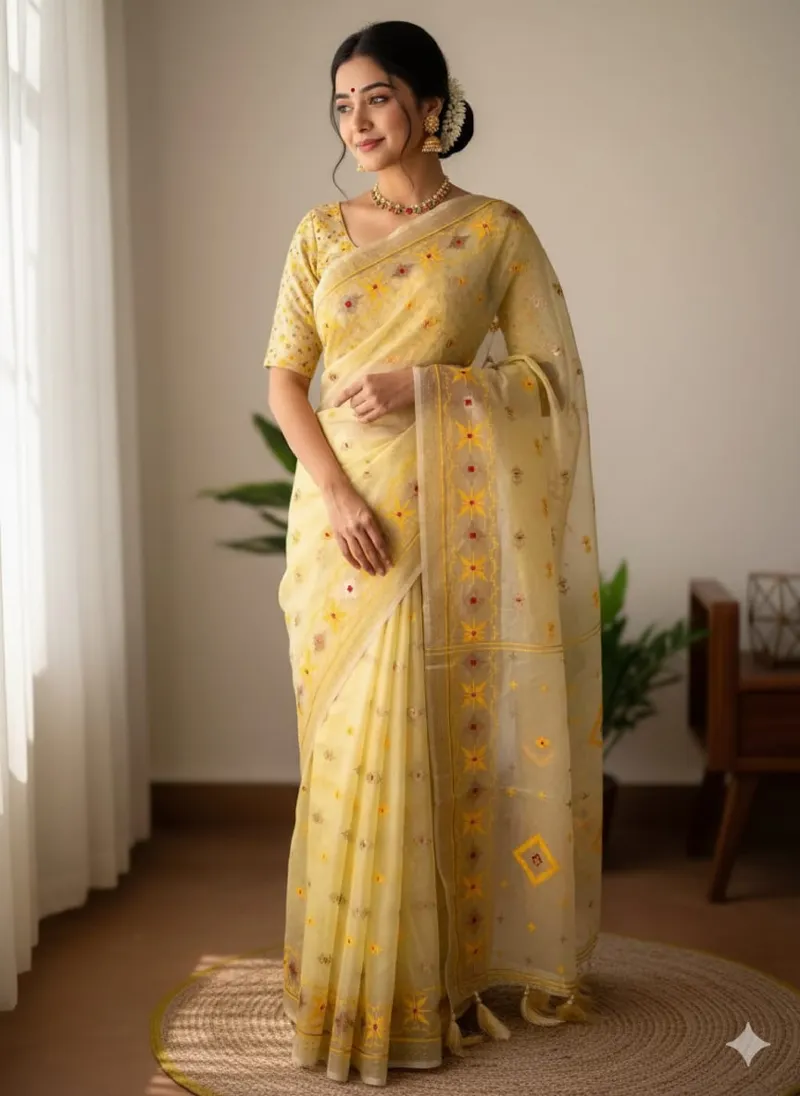 Soft Half Silk Jamdani Print Saree for Daily Wear and Events