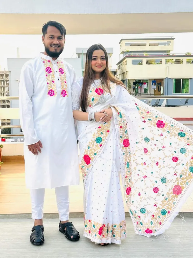 Screen and Block Print Couple Dress, Panjabi Sizes 38 to 44