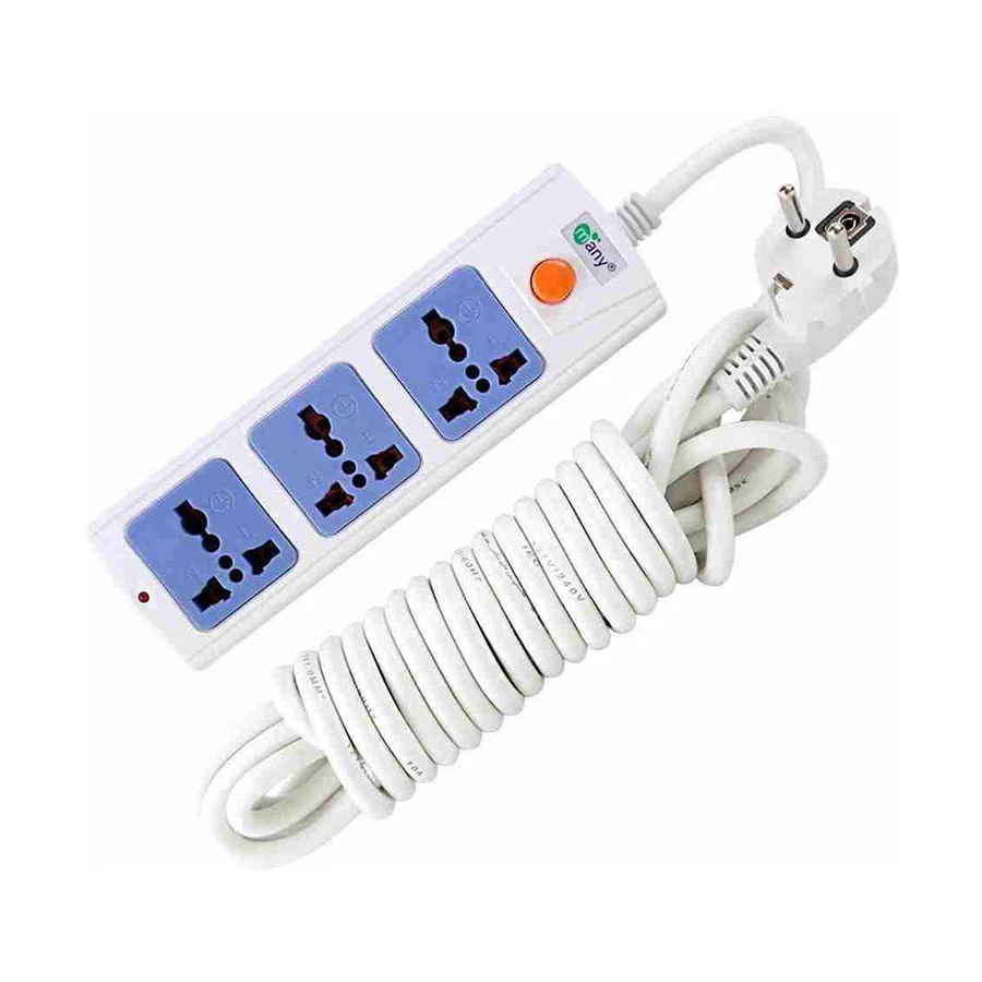 Many MTS-1103 2 Pin 3 Port Power Strip, 5 Meter, White