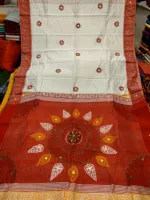 Embroidery Work Dhupian Silk Saree, Block Print, 6 Colour Choices