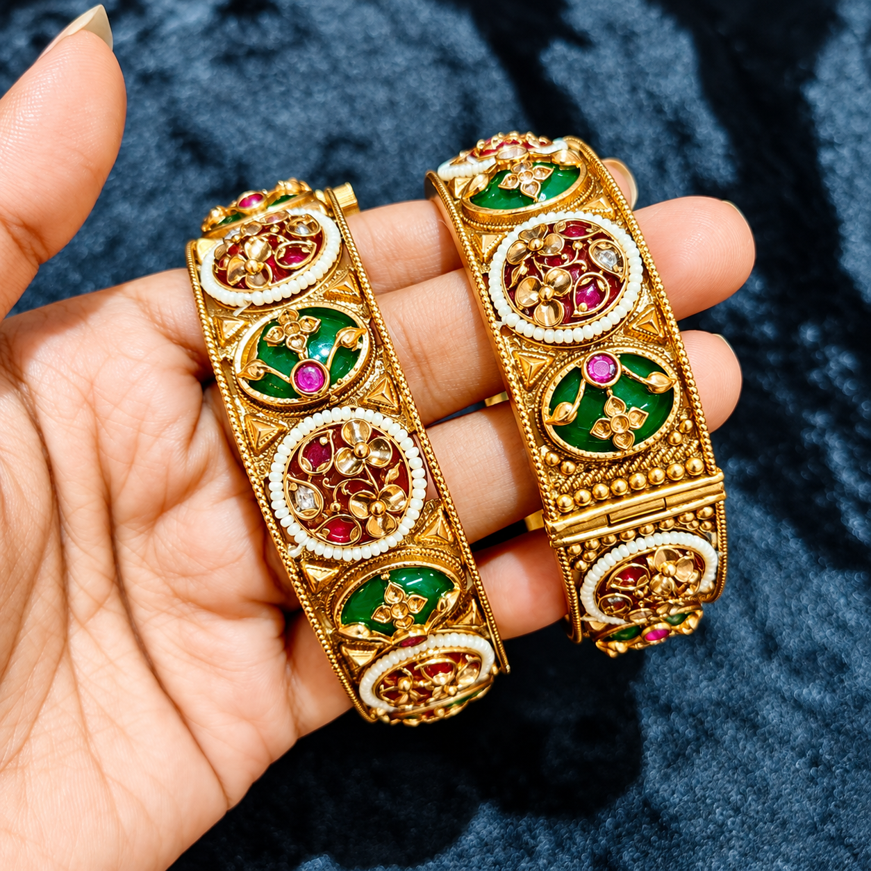 Heritage Minakari & Gemstone Gold-Plated Bangle Set