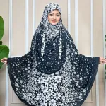 নিকাব সহ রেডি হিজাব - কালো ফ্লোরাল প্রিন্ট