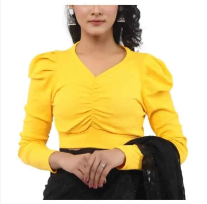 Knit Fabric Crop Top Blouse, Slim Fit, 4 Colour Choices