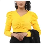 Knit Fabric Crop Top Blouse, Slim Fit, 4 Colour Choices