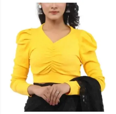 Knit Fabric Crop Top Blouse, Slim Fit, 4 Colour Choices