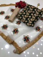 আধা সেলাই করা জর্জেট এমব্রয়ডারি থ্রি পিস, বডি 52 পর্যন্ত, 5 রং