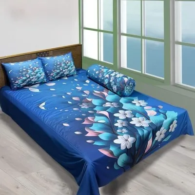 3D ডিজাইন ভেলভেট বেডশিট সেট – 8ft x 7.5ft
