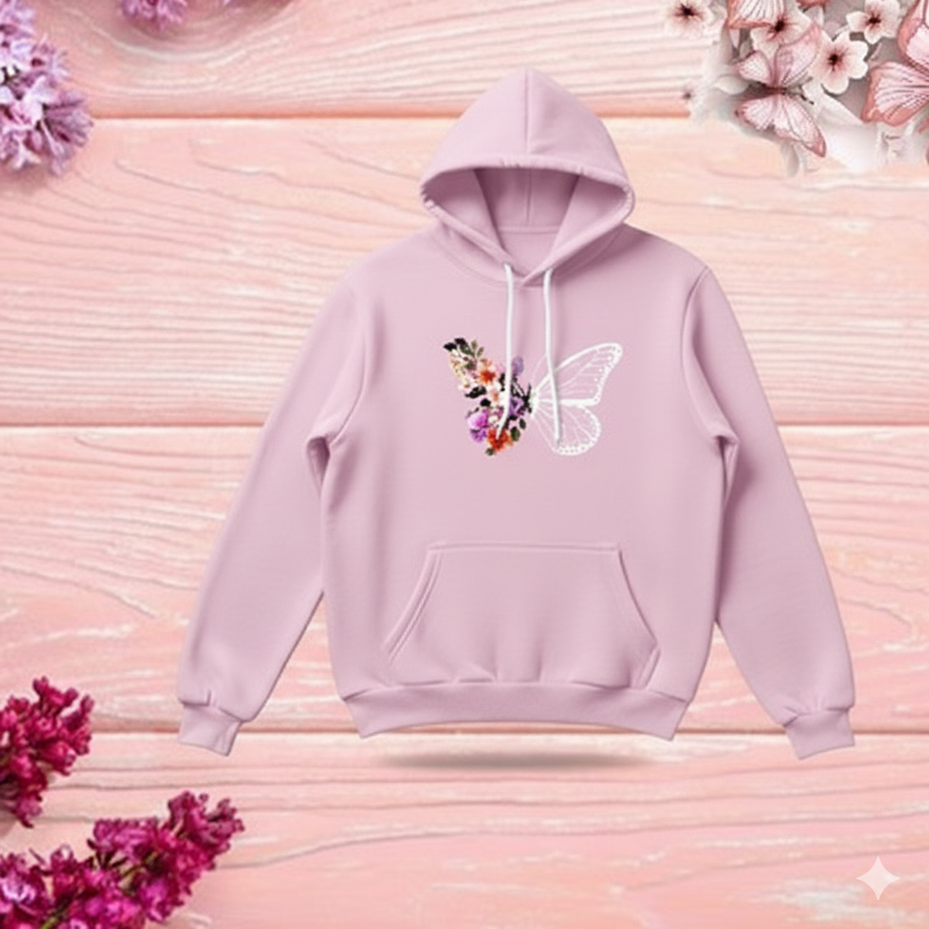Butterflies & Flowers লেডিস উইন্টার হুডি – গোলাপি