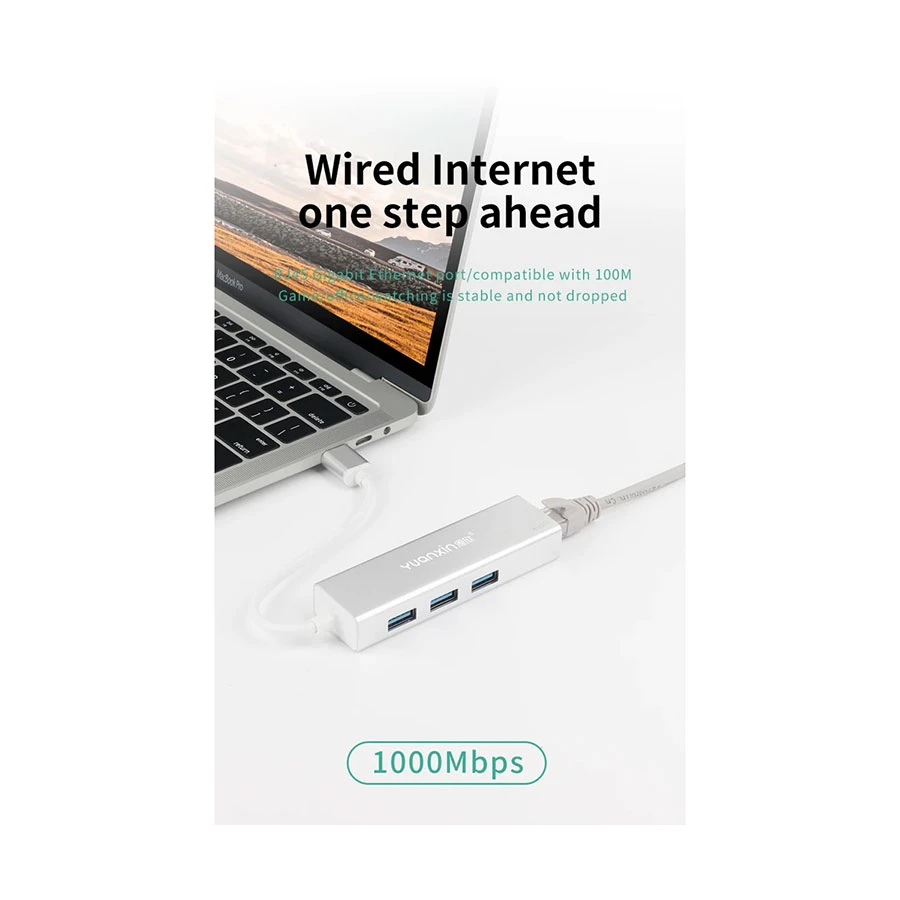 Yuanxin X-3561T Type-C to Tri USB & Gigabit LAN Hub White