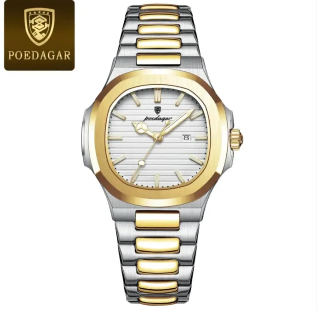 POEDAGAR 789 Men's Square Quartz Watch with Date and Luminous Hands