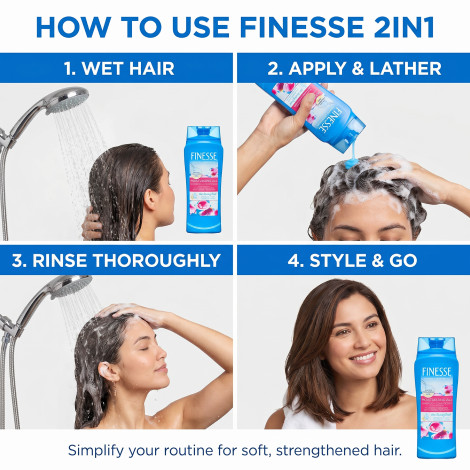 Finesse Restore + Strengthen ময়েশ্চারাইজিং 2in1 শ্যাম্পু + কন্ডিশনার 384ml