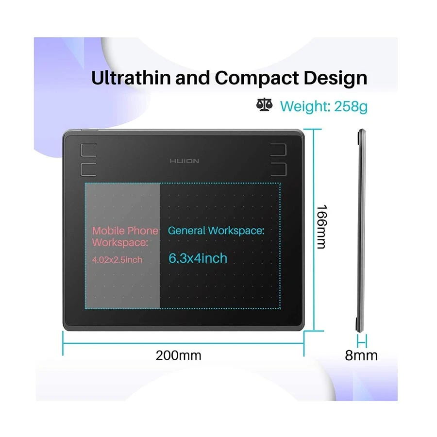 Huion HS64 Black Drawing Graphics Tablet