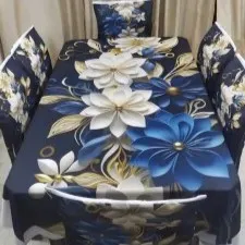 3D প্রিন্ট টেবিল ক্লথ সেট, 6টি চেয়ার কভারসহ