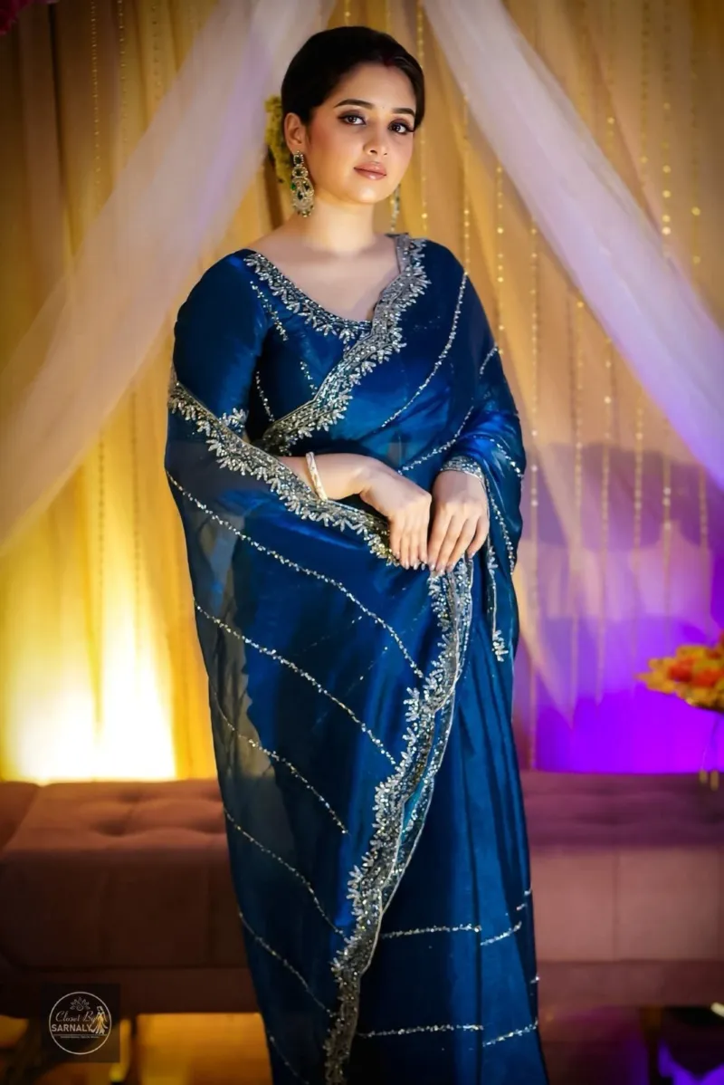 Embroidered Soft Georgette Saree with Separate Blouse Piece
