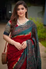 Batik Design Digital Print Soft Silk Saree with Bead Tassels