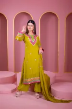 Women's Readymade Georgette Three Piece, Dollar Work, 46 Inch Kameez