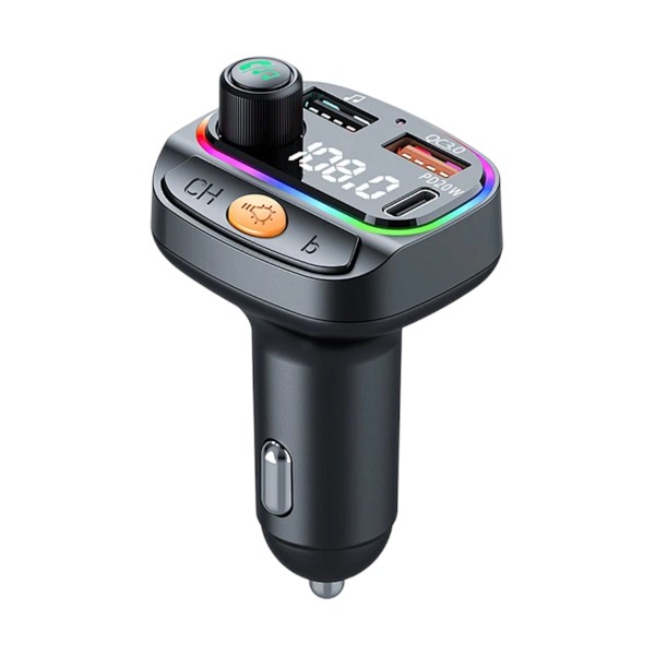 Wiwu MP3 কার 38W 3 পোর্টস ব্ল্যাক কার চার্জার (1xUSB-C & 2xUSB-A) উইথ FM & MP3 প্লেয়ার