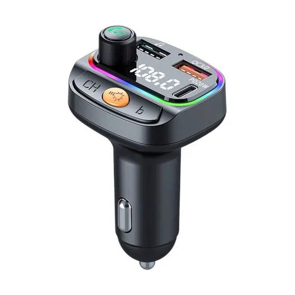 Wiwu MP3 Car 38W 3 পোর্ট ব্ল্যাক কার চার্জার (1xUSB-C ও 2xUSB-A), FM ও MP3 প্লেয়ারসহ