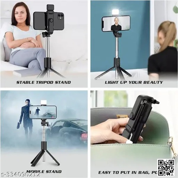 R1S ব্লুটুথ সেলফি স্টিক, 4 in 1 ট্রাইপড ও রিমোট