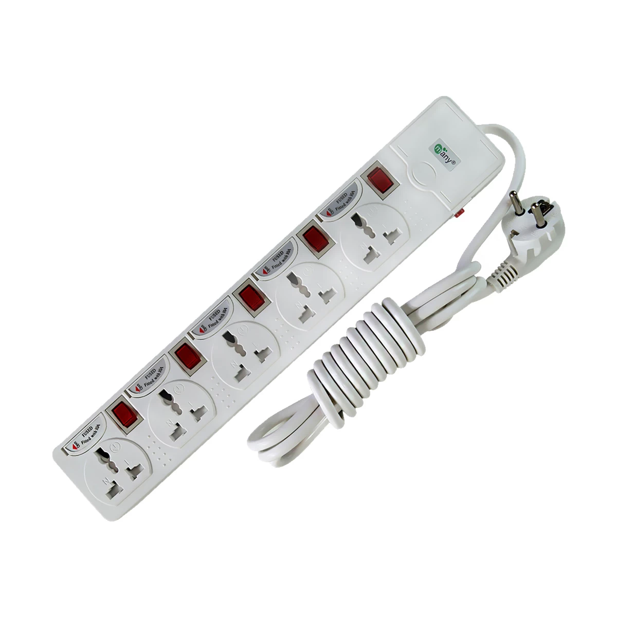 Many MTS-154 2 Pin 5 Port Power Strip 3 Meter White