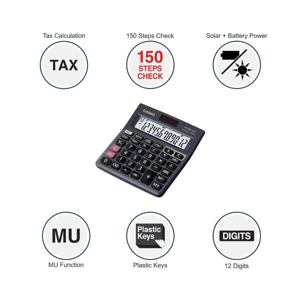 CASIO MJ-120D 12 Digit 150 Steps Check and Correct Desktop Calculator with Tax Keys