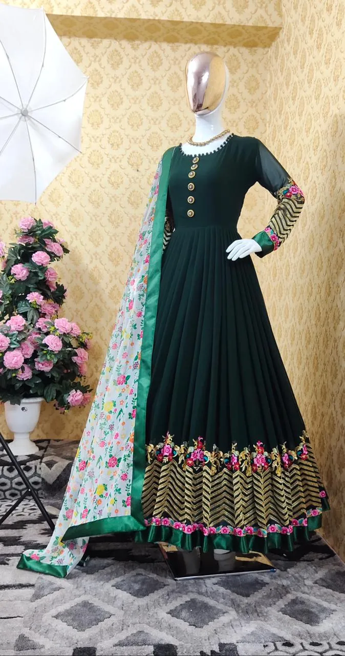 Georgette Party Three Piece with Butterfly Salwar, 56 Inch, 4 Colours