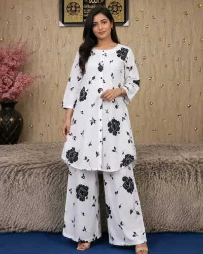 সফট সিল্ক ওয়েস্টার্ন টু পিস, বাটন ফ্রন্ট ও স্ক্রিন প্রিন্ট