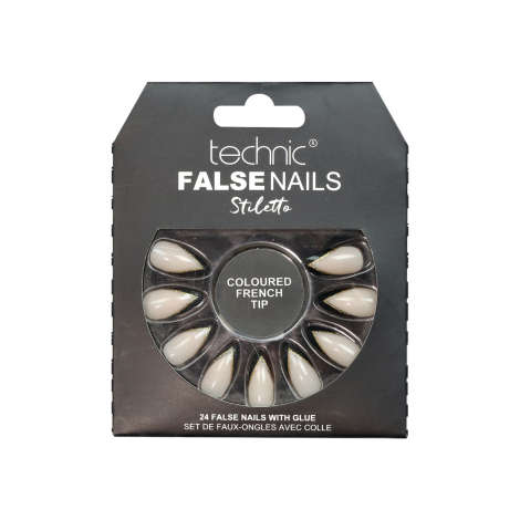 Technic Stiletto কালারড ফ্রেঞ্চ টিপ ফলস নেইল 24টি, গ্লুসহ