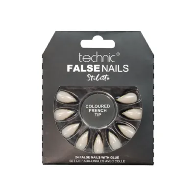 Technic Stiletto কালারড ফ্রেঞ্চ টিপ ফলস নেইল 24টি, গ্লুসহ
