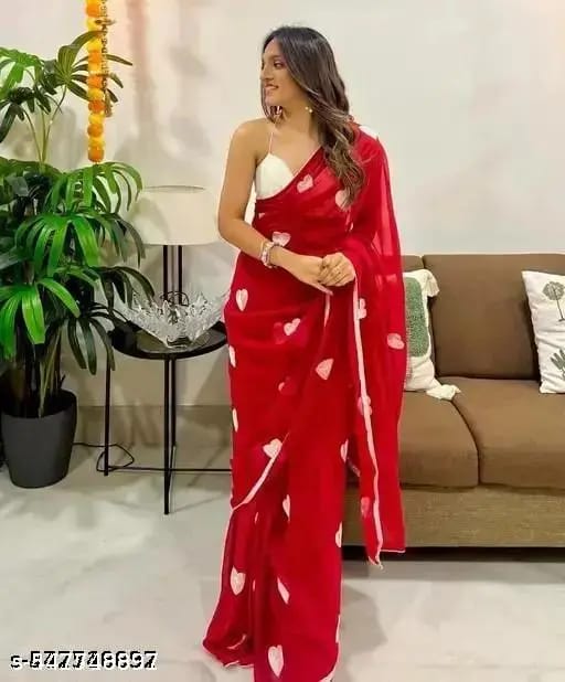 Embroidered Georgette Saree with Tassels, Without Blouse