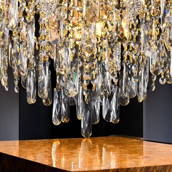 Qulik Modern Luxury Crystal Chandelier Pendent French Gold Clear 8 LED Light