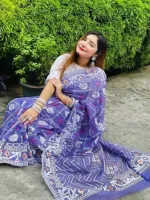 Half Silk Screen Print Saree with Hand Printed Design, 6 Colours