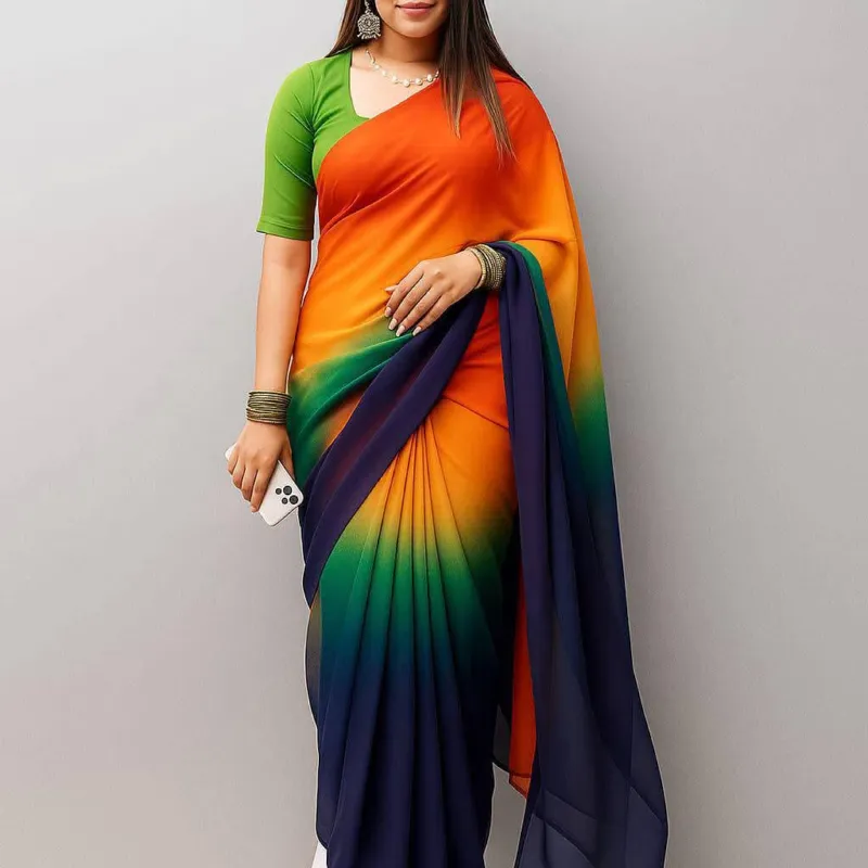 Casual and Party Wear Rainbow Georgette Saree, 6 Colours