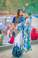 Women's Chanderi Silk Saree with Modern Digital Print, 5 Colours
