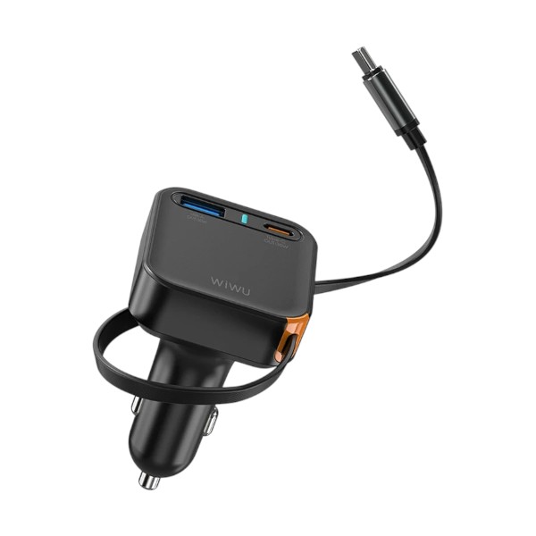 Wiwu Helix 65W 3 পোর্ট ব্ল্যাক কার চার্জার (2xUSB-C & 1xUSB-A)