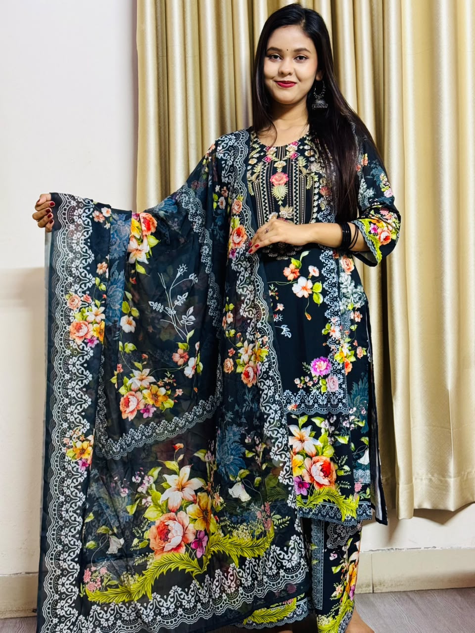 Women's DTX Fabric Digital Print Three Piece, Sizes 38 to 44