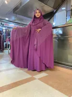 Free Size Cherry Abaya Borka with Stone Work and Hijab, 6 Colours
