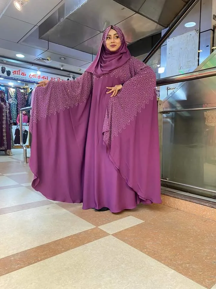 Free Size Cherry Abaya Borka with Stone Work and Hijab, 6 Colours