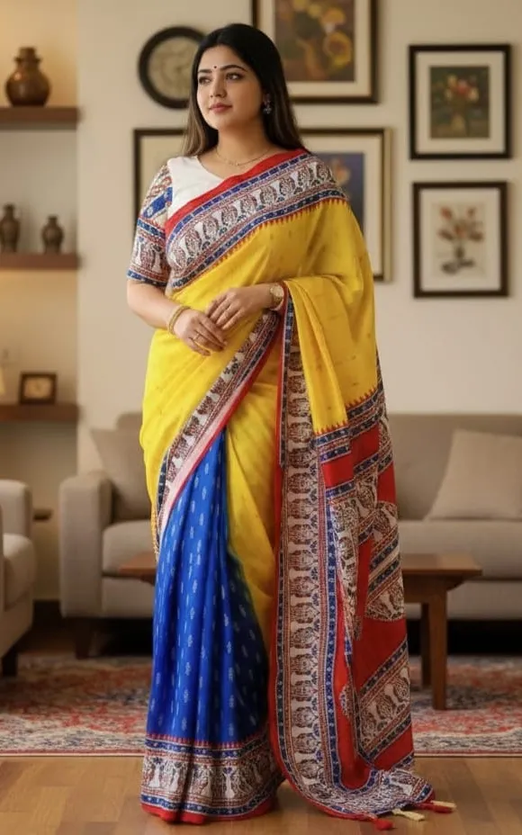 Women's Boishakh Half Cotton Saree with Blouse Piece, 5 Colours